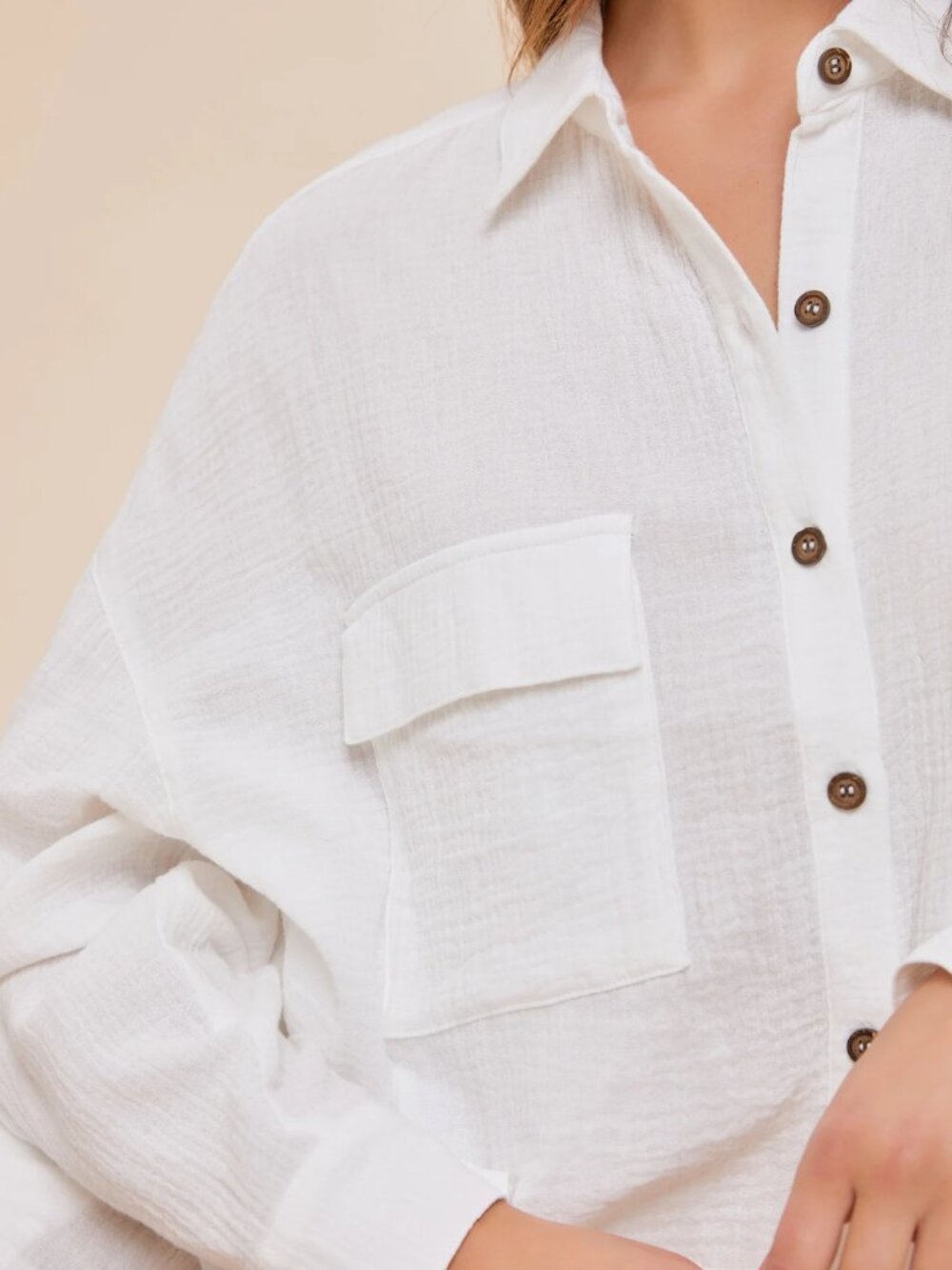 Mustard Seed White 100% cotton gauze pocket button shirt top VGUC medium - Picture 5 of 15